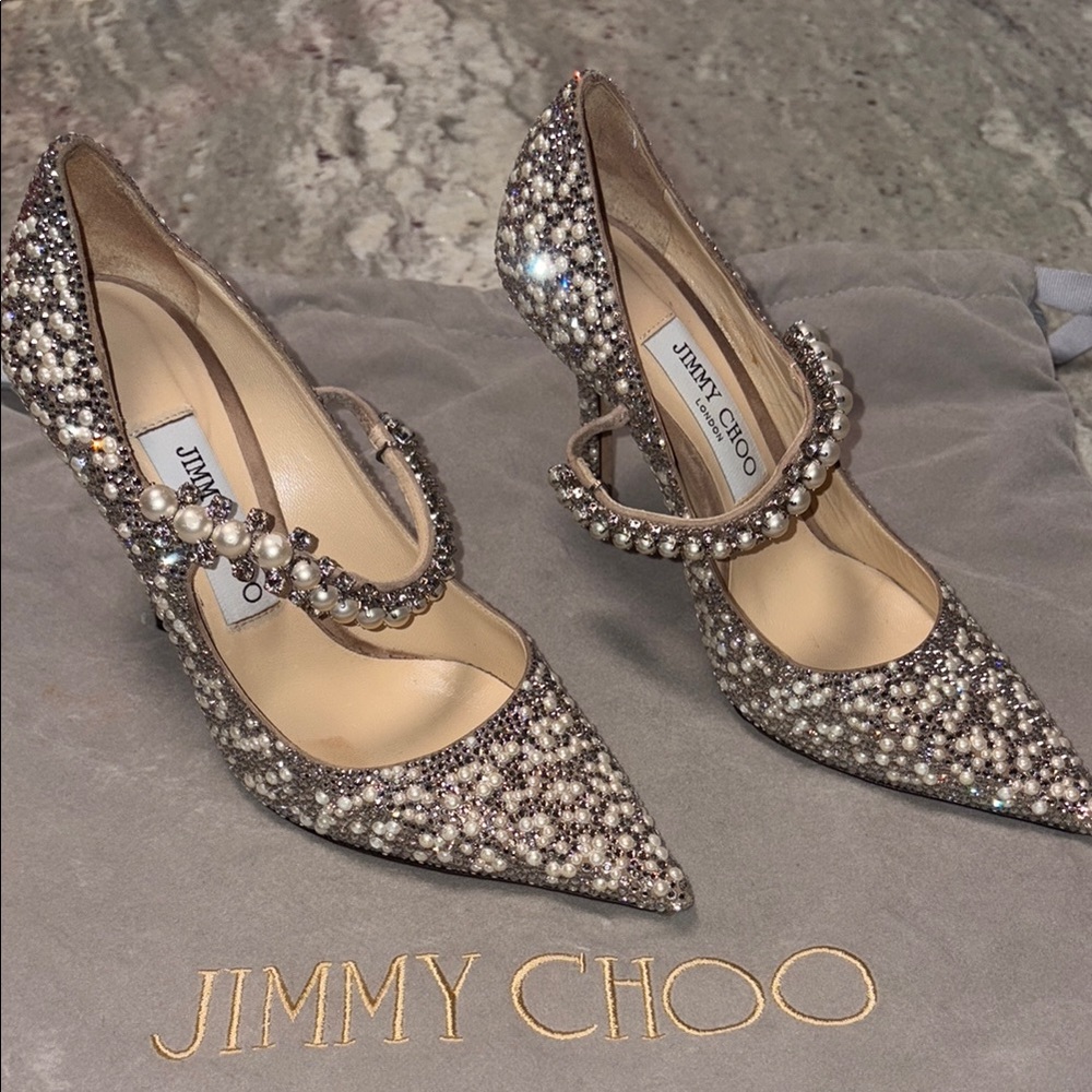 COPY - JIMMY CHOO Baily 100 Pumps with Crystal and Pearl Embellishment